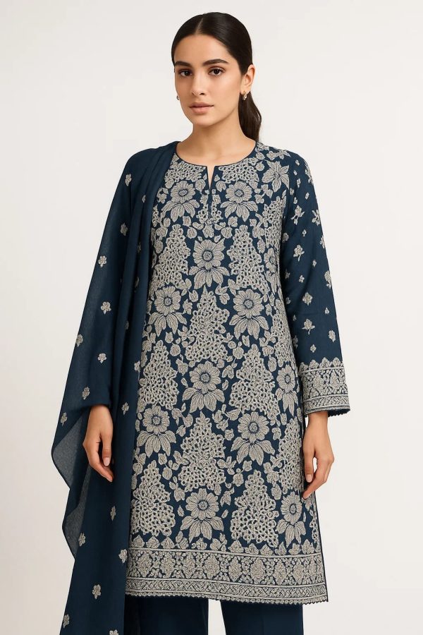 Embroidered 3pc Suit With Embroidered Chiffon Dupatta. Lawn-25-0018