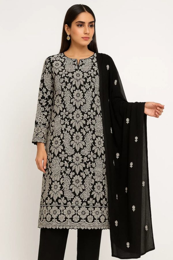 Lawn Embroidered 3pc Suit With Chiffon Dupatta. Lawn - 25-0011