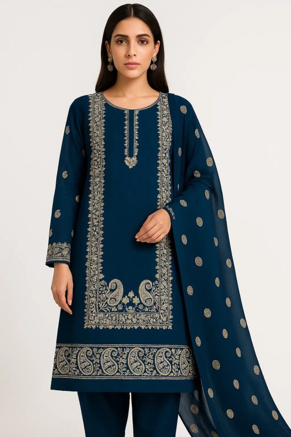 Lawn Embroidered 3pc Suit With Chiffon Dupatta. Lawn - 25-0008