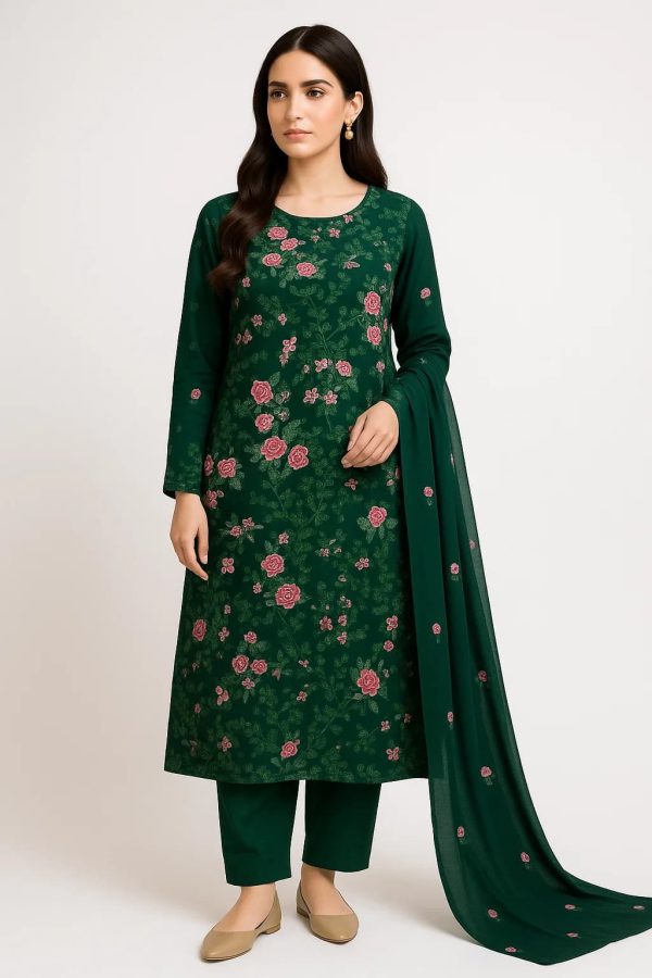 Lawn Embroidered 3pc Suit With Embroidered Chiffon Dupatta. Lawn-25-0034