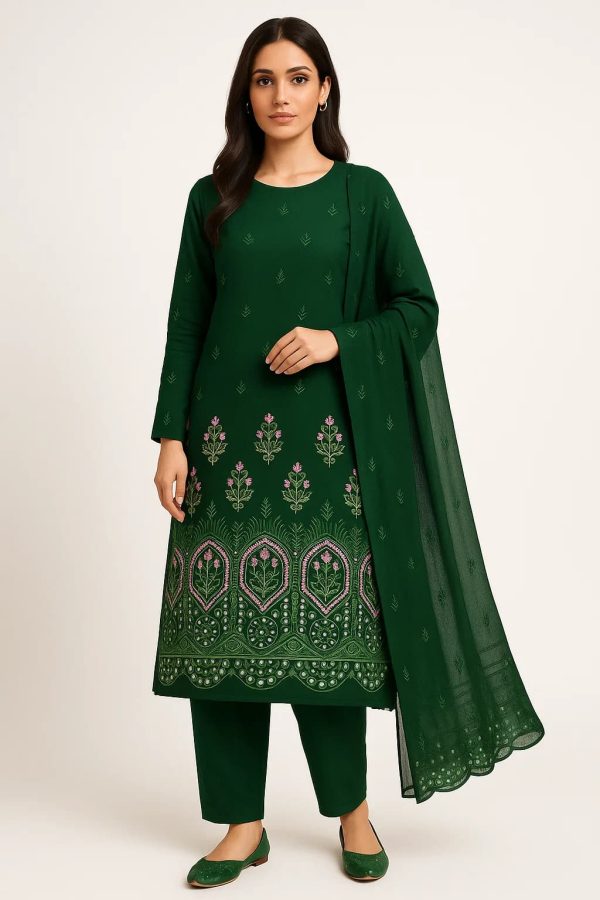 Lawn Embroidered 3pc Suit With Embroidered Chiffon Dupatta. Lawn-25-0015