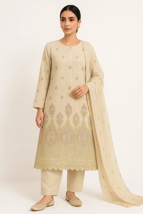 Lawn Embroidered 3pc Suit With Embroidered Chiffon Dupatta. Lawn-25-0016