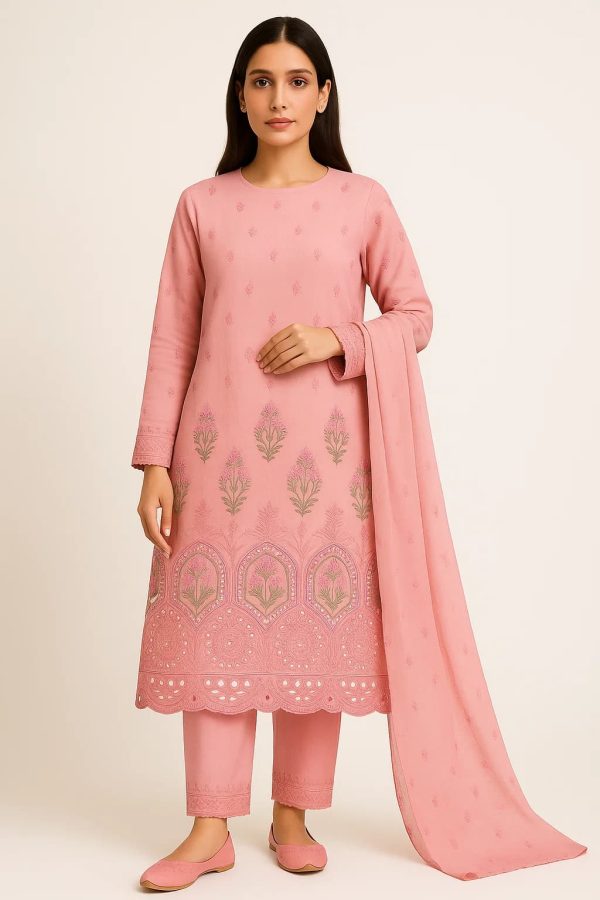 Lawn Embroidered 3pc Suit With Embroidered Chiffon Dupatta. Lawn-25-0039