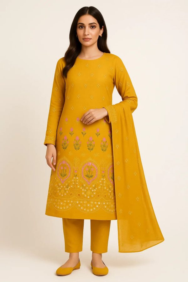 Lawn Embroidered 3pc Suit With Embroidered Chiffon Dupatta. Lawn-25-0014