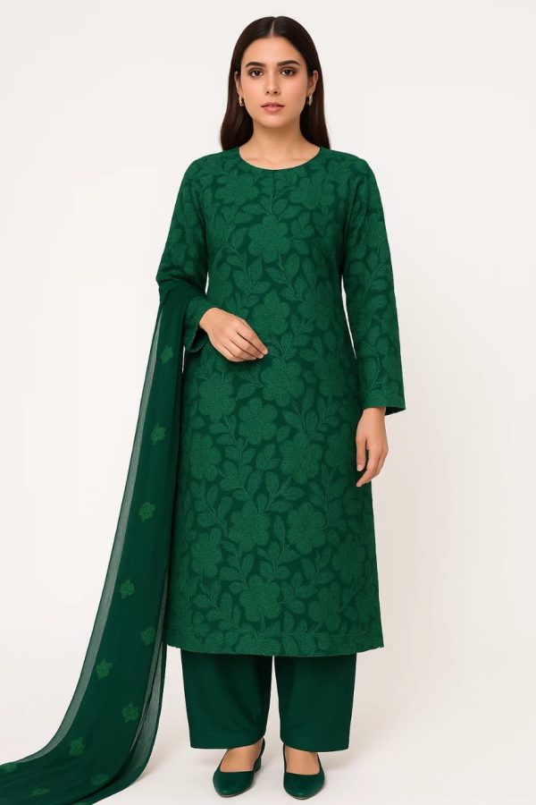 Lawn Embroidered 3pc Suit With Embroidered Chiffon Dupatta. Lawn-25-0028