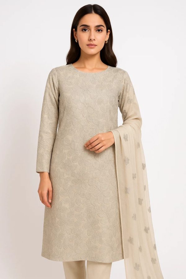 Lawn Embroidered 3pc Suit With Embroidered Chiffon Dupatta. Lawn-25-0026