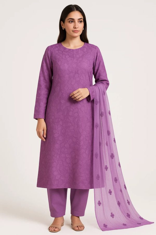 Lawn Embroidered 3pc Suit With Embroidered Chiffon Dupatta. Lawn-25-0025