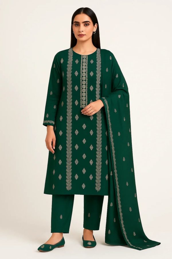 Lawn Embroidered 3pc Suit With Embroidered Chiffon Dupatta. Lawn-25-0024