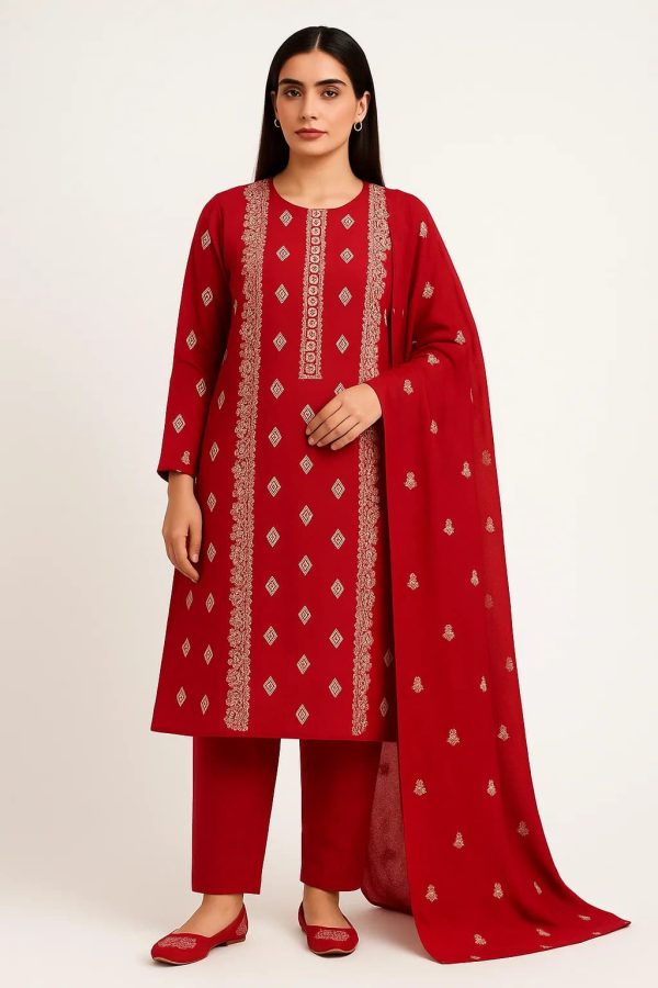Lawn Embroidered 3pc Suit With Embroidered Chiffon Dupatta. Lawn-25-0022