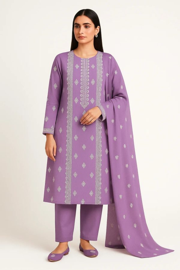 Lawn Embroidered 3pc Suit With Embroidered Chiffon Dupatta. Lawn-25-0020