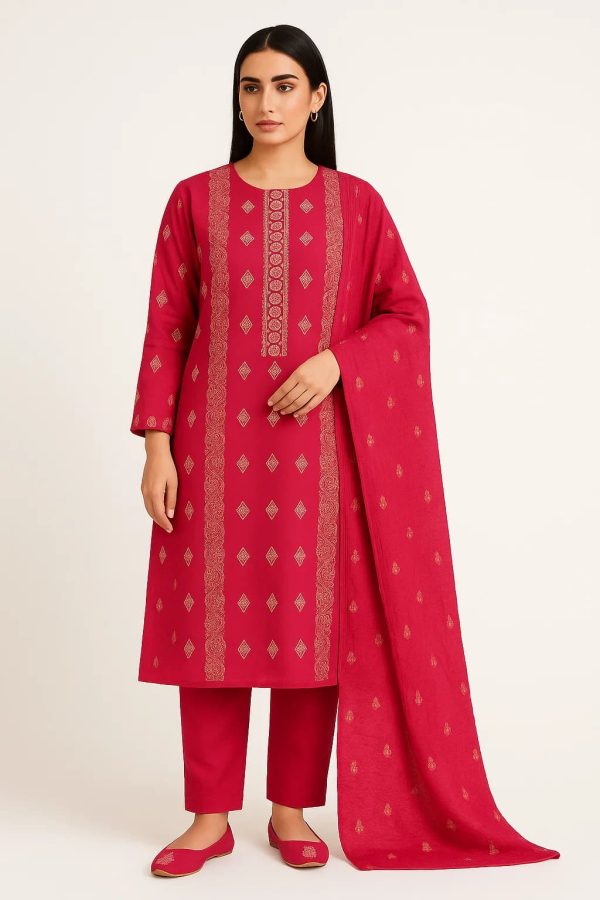 Lawn Embroidered 3pc Suit With Embroidered Chiffon Dupatta. Lawn-25-0023