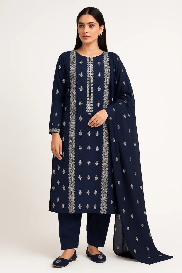 Lawn Embroidered 3pc Suit With Embroidered Chiffon Dupatta. Lawn-25-0037