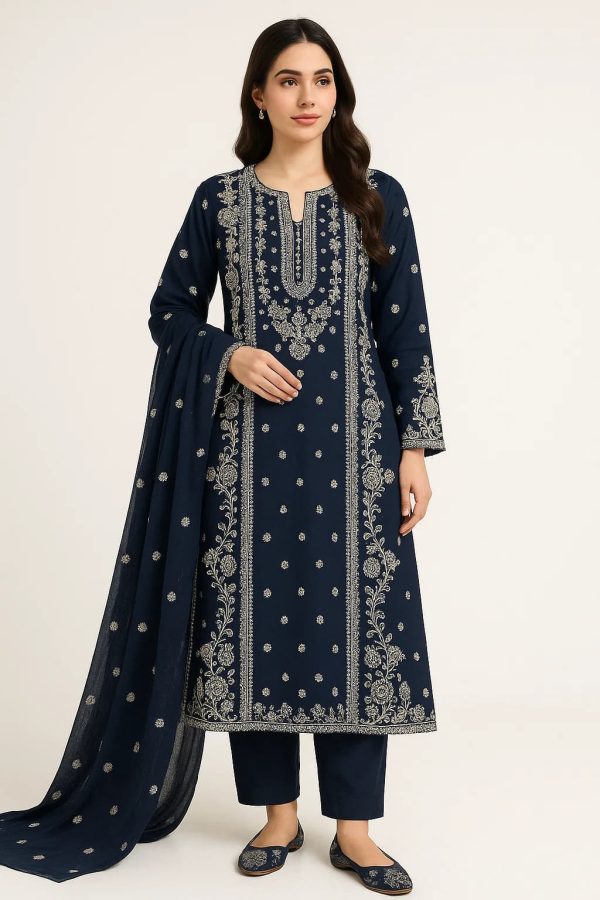 Lawn Embroidered 3pc Suit With Embroidered Chiffon Dupatta. Lawn-25-0031