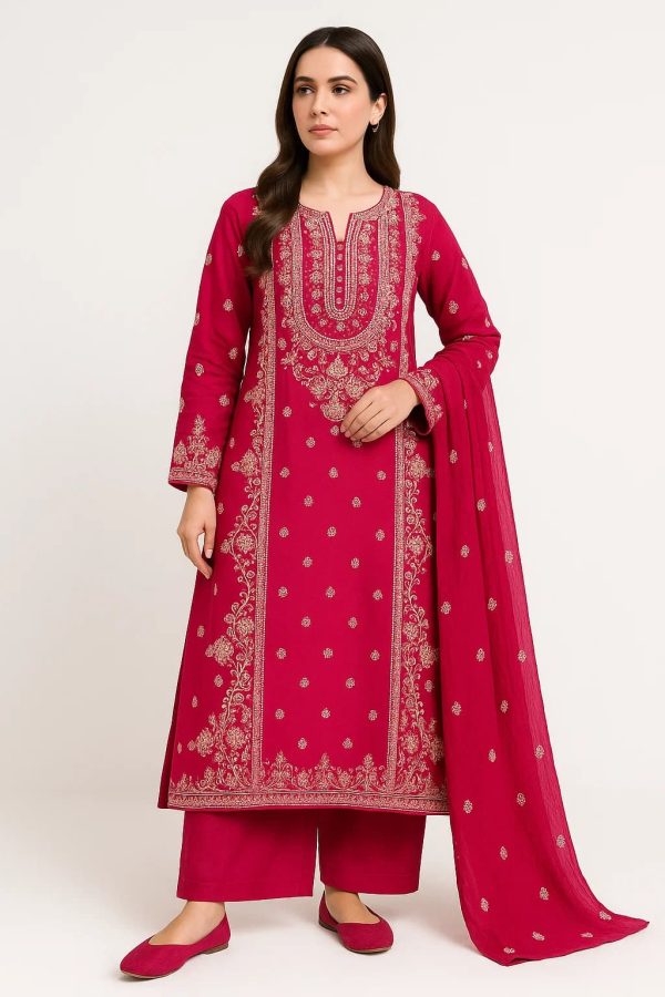 Lawn Embroidered 3pc Suit With Embroidered Chiffon Dupatta. Lawn-25-0032
