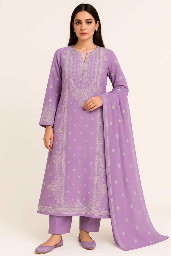 Lawn Embroidered 3pc Suit With Embroidered Chiffon Dupatta. Lawn-25-0033