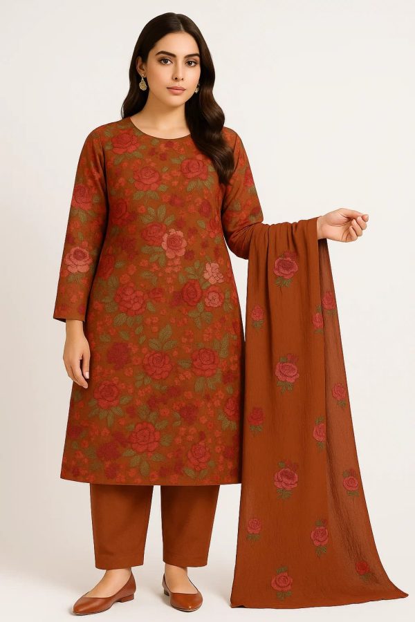 Lawn Embroidered 3pc Suit With Embroidered Chiffon Dupatta. Lawn-25-0035