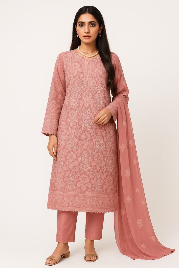 Lawn Embroidered 3pc Suit With Embroidered Chiffon Dupatta. Lawn-25-0040